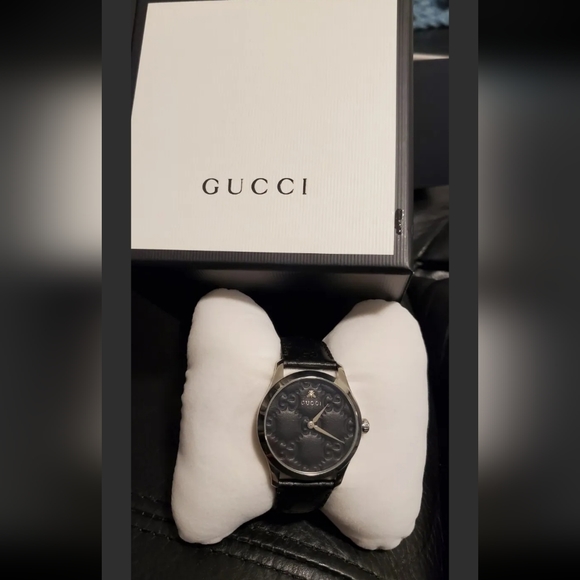 Gucci Silver BEZEL BLACK FACE LUXURY ⌚️ WATCH WATCH - Picture 3 of 5